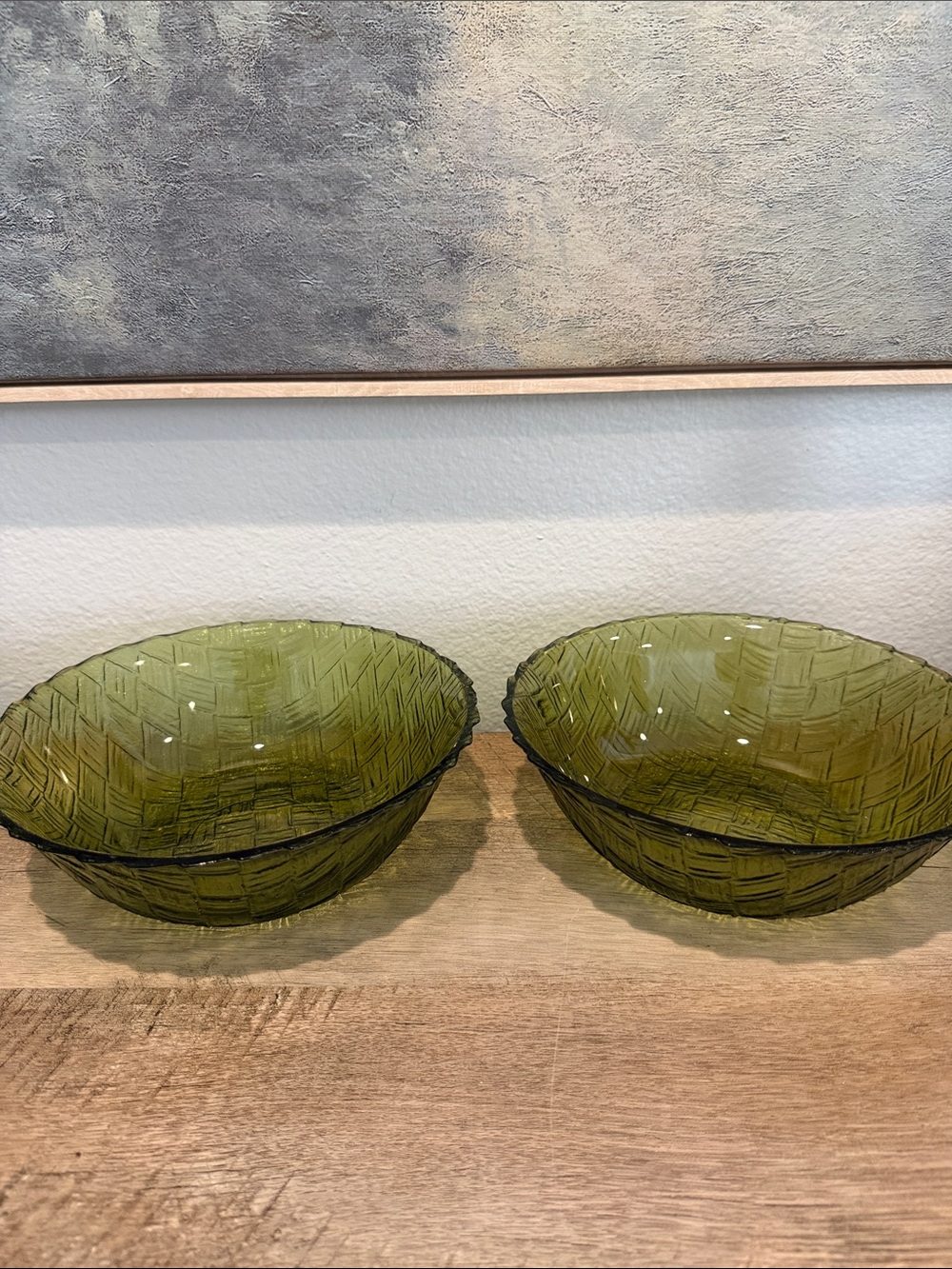 Vintage Avocado Green Pressed Glass Serving Bowls - Set of 2
